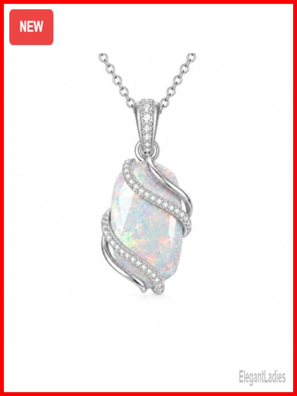 Handmade Natural White Opal Pendant Necklace Gold Plated Swirl